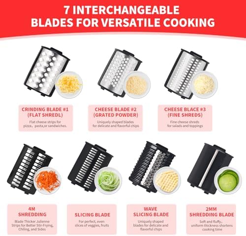 Electric Cheese Grater 250W, 7-in-1 Salad Maker & Vegetable Slicer