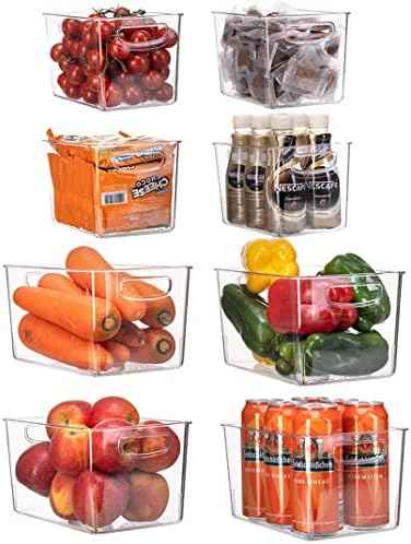 Set Of 8 Clear Pantry Organizer Bins Refrigerator Organizer Bins ,Plastic Stackable Fridge Organizer Clear Storage Bins For Organizing Kitchen,Cabinet And Countertops,BPA Free(4 Small & 4 Large)