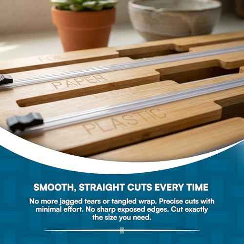 Honey-Can-Do Bamboo Wrap Organizer with Safety Cutter — 3-in-1 Drawer Holder for Aluminum Foil, Wax & Parchment Paper, and Plastic Wrap (Fits 12" Rolls)