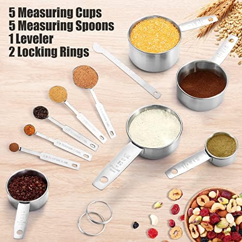 11 PCS Stainless Steel Measuring Cups Spoons Set, 5 Nesting Cups and 5