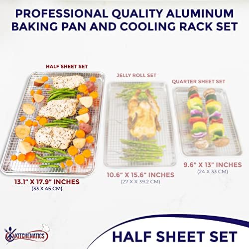 KITCHENATICS Half Sheet Baking Pan and Rack Set Warp-Free 13.1x17.9 In