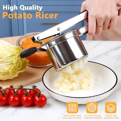KAYCROWN Potato Ricer With 4 Discs, Heavy Duty Stainless Steel Potato