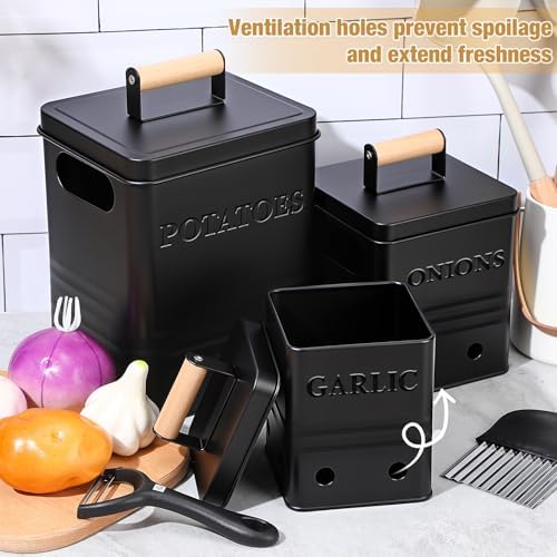 3 Pcs Potato Onion Garlic Storage Bin Metal Vegetable Keeper Container