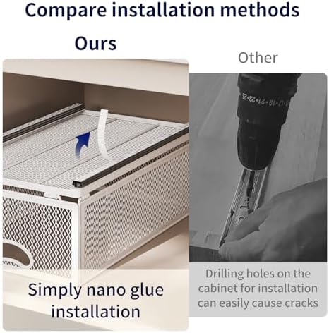Pull Out Cabinet Organizer, No Drill Adhesive Sliding Drawers for