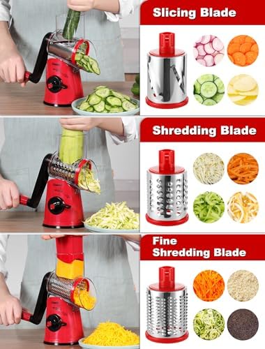 Geedel Rotary Cheese Grater, 5 in 1 Veggie Slicer