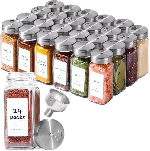 Glass Spice Jars with Shaker Lids 4 Oz 24 Pack Small Square