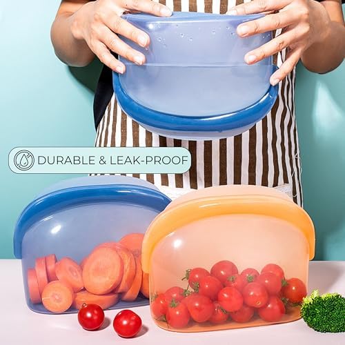 Reusable Silicone Food Storage Bags (3-Pack) | Stand-Up Wide Bottom
