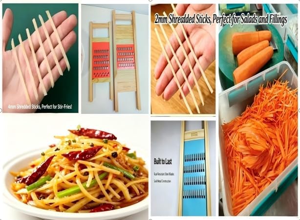 Korean Carrot Grater, Wooden Vegetable Grater with Hand Guard, 4mm