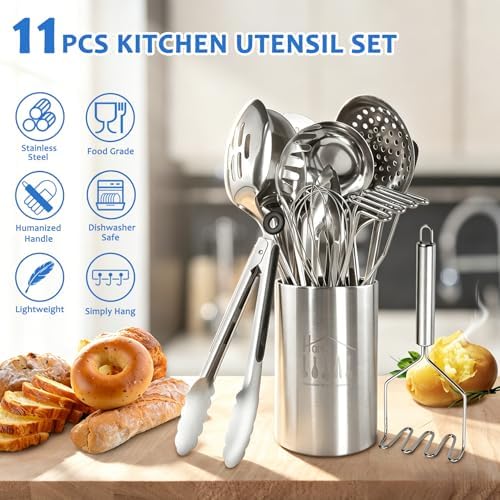 11-Piece Stainless Steel Cooking Utensil Set with Holder