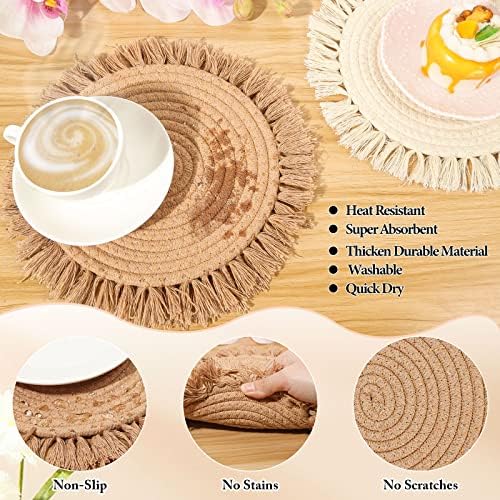 13 Inch Round Cotton Placemat Set of 4 Boho Placemats Table Mats Woven