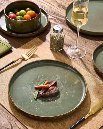 Dinnerware Set for 4, Reactive Glaze Plates and Bowls Sets