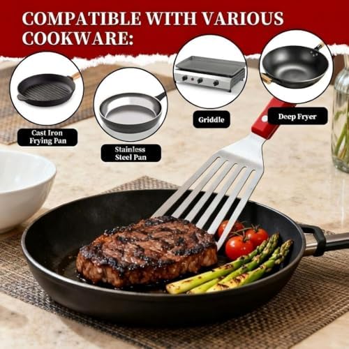 GRILLGEN Fish Spatula Stainless Steel -12.4" Metal Slotted Turner with