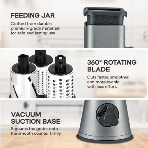 Courant Cheese Grater Hand Crank, 3 Interchangeable Blades