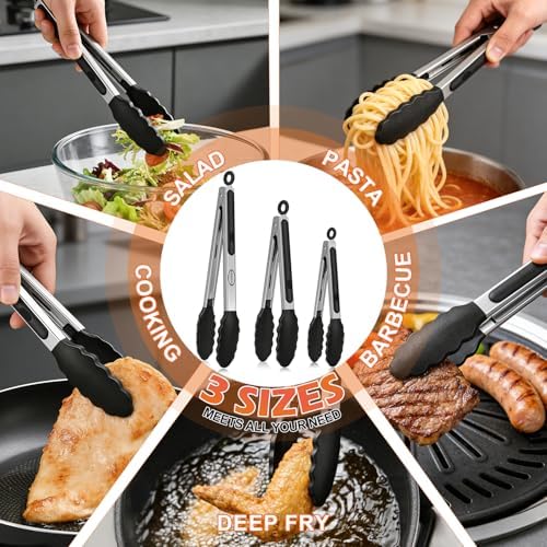 TACGEA Kitchen Tongs, Set of 3, 7", 9" and 12"