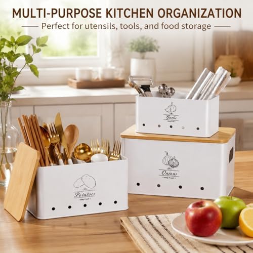 Kitchen Vegetable Storage Tins Set of 3, Potato Storage Bins