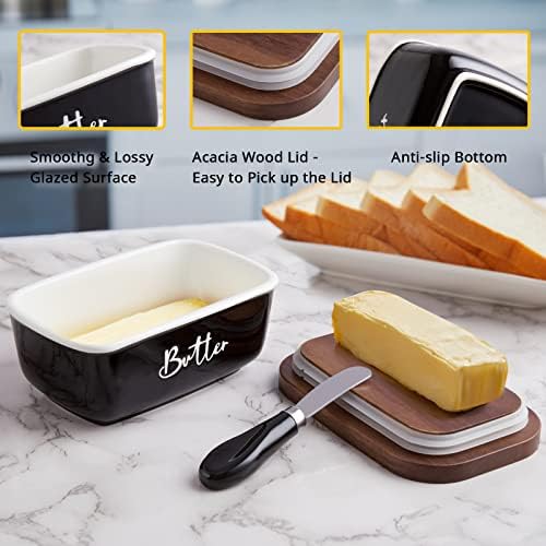 ALELION Black Butter Dish with Lid and Knife for Countertop - Airtight