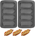 2 Pcs Hot Dog Bun Pan, 4 Cavity Perforated Carbon Steel Bread Loaf