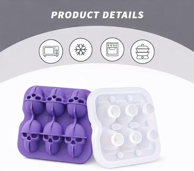Skull Ice Cube Mold, 6-Cavity Silicone Ice Tray - Image 5