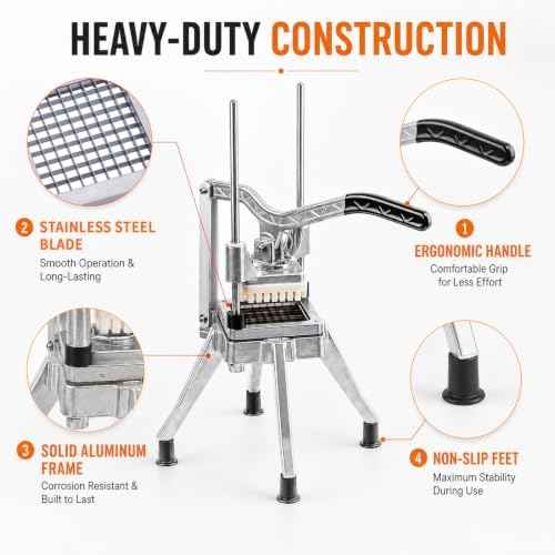 Commercial Vegetable Fruit Chopper W/6-Wedge Slicer&1/4″&3/8″&1/2" Blade Professional Food Dicer French Fry Cutter Onion Slicer Stainless Steel For Tomato Peppers Potato Mushroom