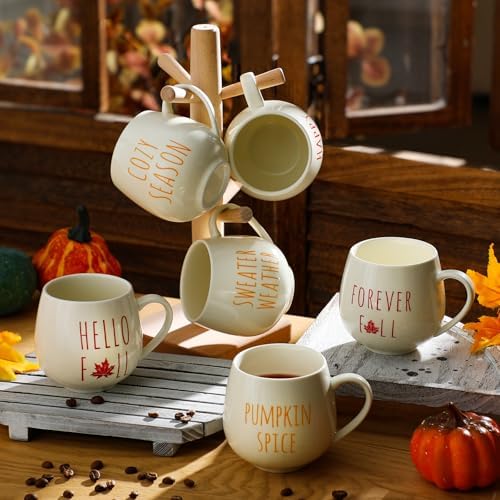 Layhit 6 Pcs Fall Coffee Mugs Set - 12 oz Ceramic Autumn Mugs Bulk