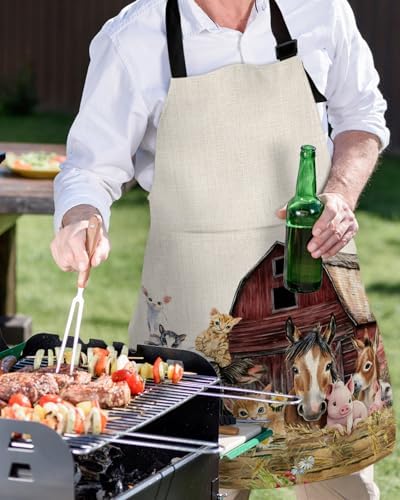 Farm Cow Pig Aprons for Women Men with Pockets, Farmhouse Animals