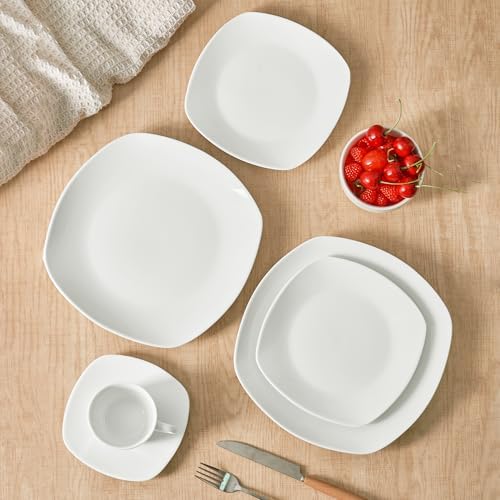 10" Square Dinner Plates Set of 4, White Ceramic Plates for Dinner