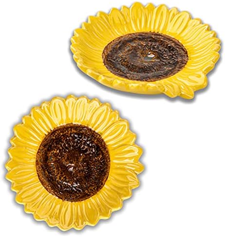 Set of 2 Ceramic Sunflower Spoon Rests for Kitchen Counter & Stove Top