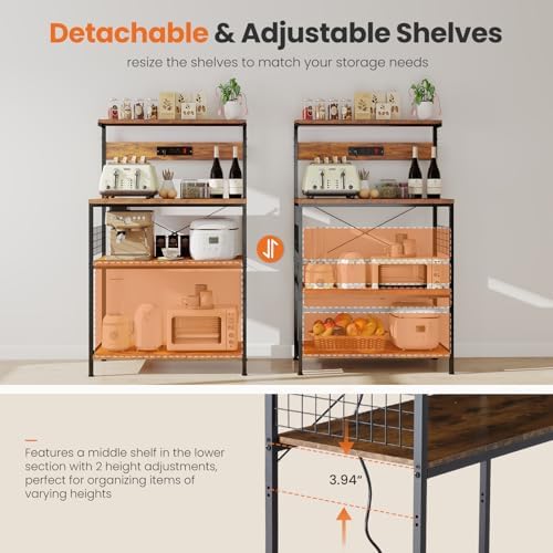 Sweetcrispy 23.6'' Bakers Rack with Power Outlet