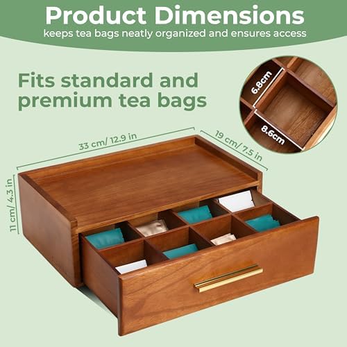 Tea Bag Organizer for Counter – Easy Pull Drawer, Anti-Slip Pads