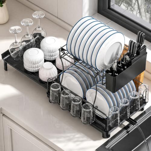 2-Tier Expandable Carbon Steel Dish Rack, 17-27in