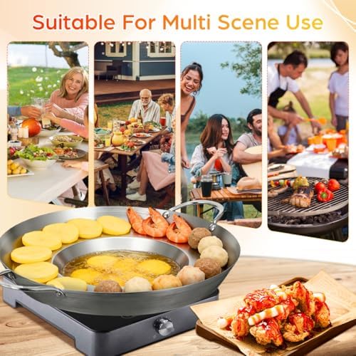 Cabilock Stainless Steel Comal Frying Bowl with Double Handle, Rounded