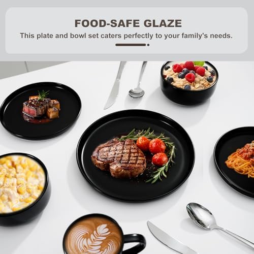 EWFEN Plates and Bowls Sets, 32 Pieces Ceramic Dinnerware Set for 8, Stoneware Dishware Dishes Set, Scratch Resistant Dishes Set, Dishwasher & Microwave Safe, Black