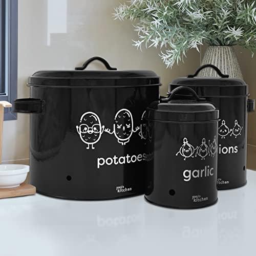 joeji's Metal Potato Onion & Garlic Storage Tins Set of 3 – Vented