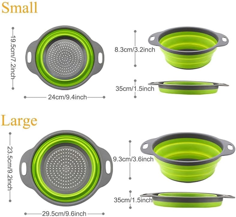 Collapsible Colander Set of 3 Round Silicone Kitchen Strainer Set