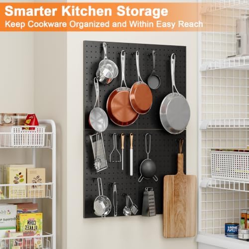 Hencawima Wall Mounted Peg board, 4 Pack Pot and Pan Organizer with 20 Hooks, Modular Kitchen Storage for Pots, Pans, Lids and Utensils, Easy Assembly