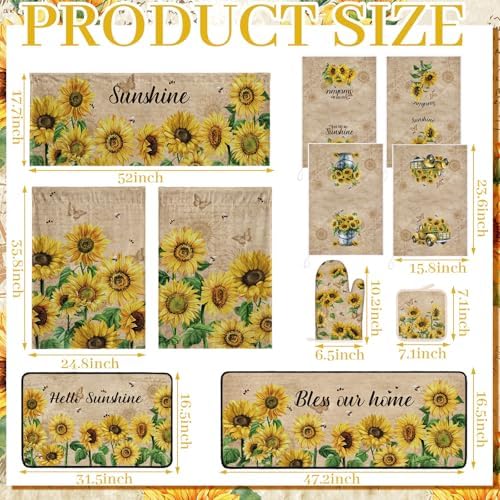 Fanfanwin 13 Pcs Sunflower Kitchen Set 3 Kitchen Curtains Valance 2