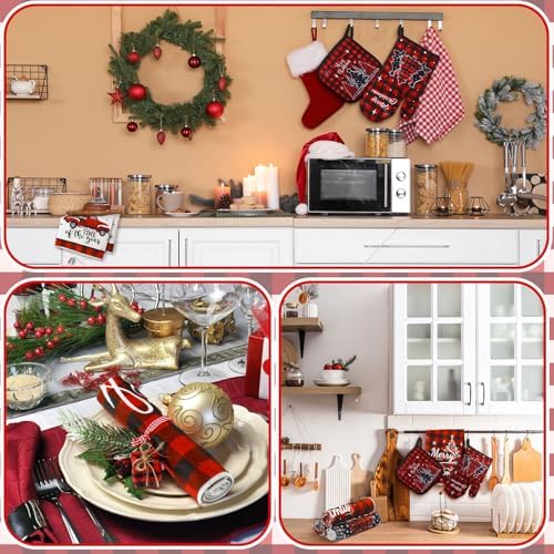 Fanfanwin 10 Pcs Christmas Kitchen Decor Set Kitchen Towels and Rugs