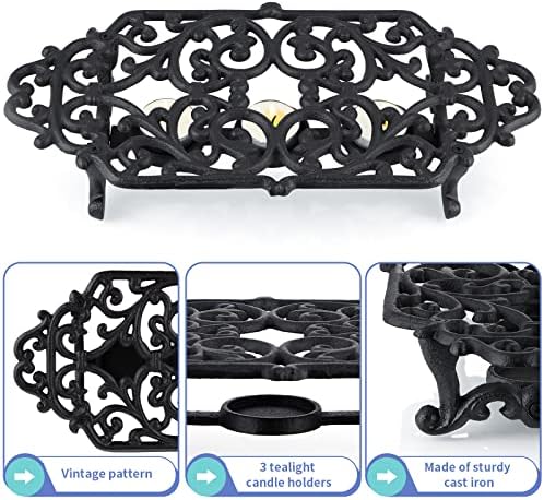 MOLIGOU Cast Iron Teapot Warmer, Teapot Warmer Stand with 3 Tealight