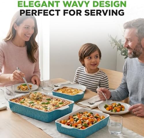 NutriChef 3-pc Casserole Dish Set for Oven, Ceramic Lasagna Baking