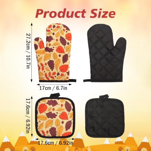 4-Piece Fall Oven Mitt and Pot Holder Set, Maple Leaves