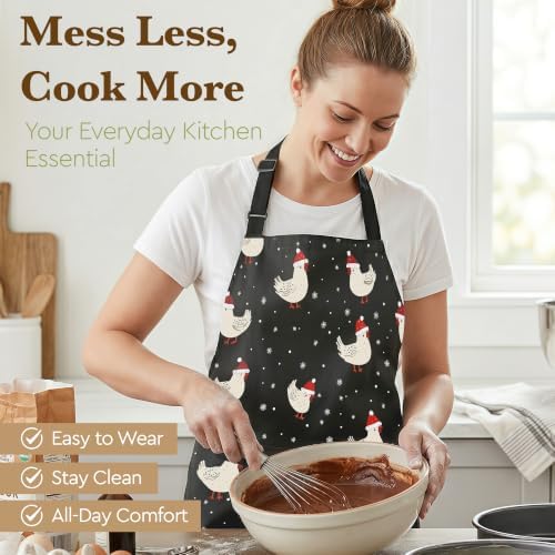 Cute Christmas Aprons for Women with Pocket, Funny Holiday Chicken