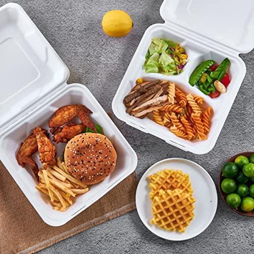 ECOLipak 50 Pack Compostable Clamshell Take Out Food Containers
