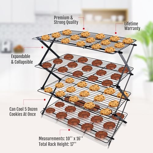 4-Tier Collapsible Cooling Rack For Baking - Expandable & Foldable