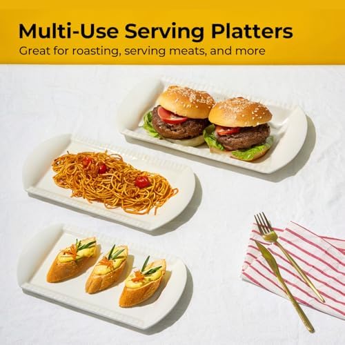 LIFVER Extra Large Serving Platters, 16"/14"/12" Ceramic Rectangle