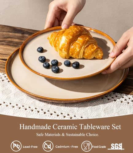 LeRatio Ceramic Dinnerware Sets for 4,12Pcs Porcelain Plates and Bowls