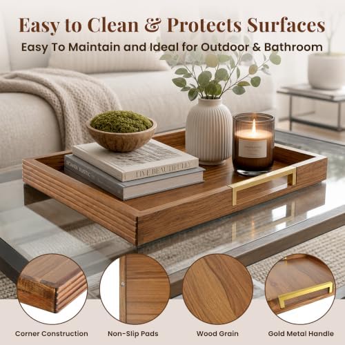 Large Ottoman Tray for Living Room & Coffee Table, Decorative Acacia