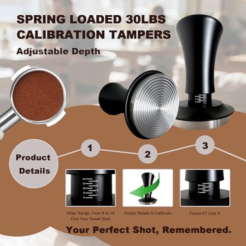 Espresso Accessories 54mm Spring Loaded Tamper Kit, 5-Piece Set with