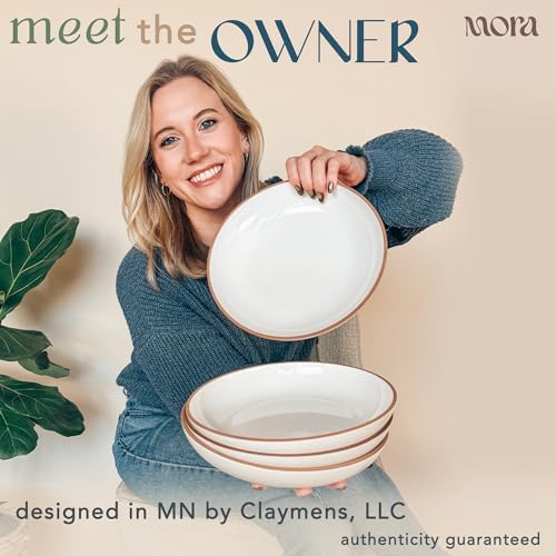 Mora Ceramic Large Pasta Bowls 30oz, Set of 4 - Serving, Salad
