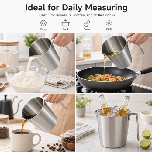 QWORK 32 Oz 304 Stainless Steel Measuring Cup – 1000mL Graduated