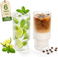 Qipecedm® 6 Pack Ribbed Drinking Glasses, 16 oz Vintage Glass Cups